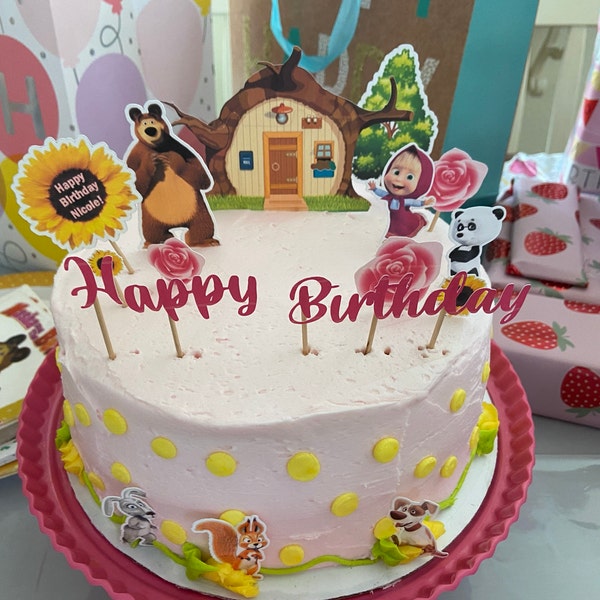 Masha and the Bear Cake &amp; Cupcake Topper Printable, Digital Download - Etsy