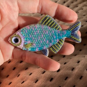 Embroidered Sequins Fish Brooch Beaded Pin Handmade Gift for