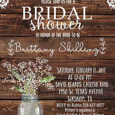 Rustic Bridal Shower Invitation Printable, Baby's Breath Bridal Shower ...