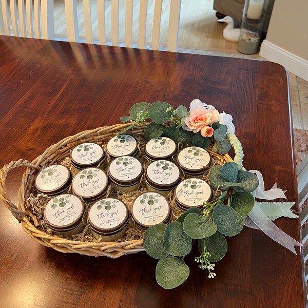 Eucalyptus Bridal Shower Favor Candles / Personalized 4 Oz. Soy Candle ...