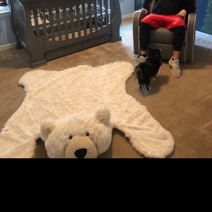 Large Polar Bear Rug in Faux Fur for Winter Mountain Nursery Decor