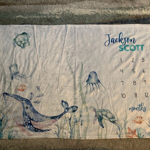 Under the Sea Baby Milestone Blanket, Whale Baby Blanket, Ocean Nursery ...