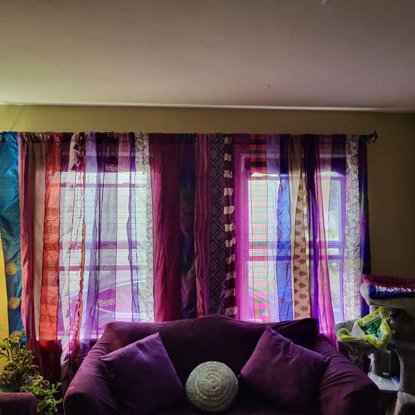 Purple Saree Curtains Upcycled Handmade Saree Curtains With Saree ...