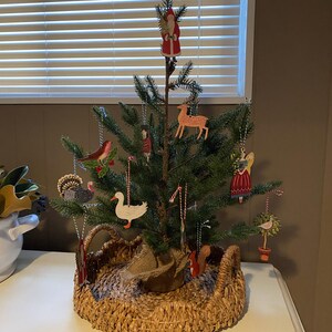 Santa Claus With Christmas Tree - Wooden Hanging Decoration
