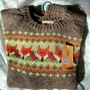 Women's Knitted Fox Jumper - Brown Knit Sweater - Animal