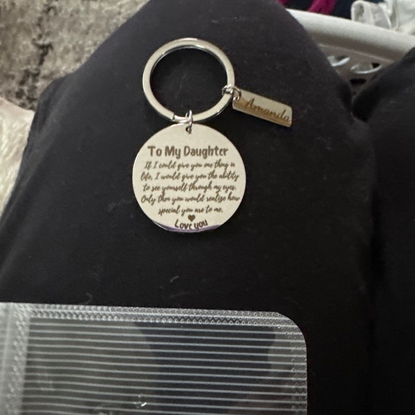 To My Daughter Gift Keychain - Initial Necklace Keyring With 'Never Forget I Love You' Message