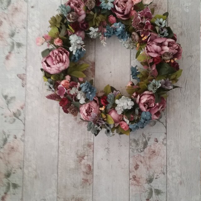 Ghirlande per porte, ghirlanda primaverile estiva per porta d'ingresso, rosa viola orchidea crisantemo dente di leone Gypsophila ghirlanda a cerchio, appendiabiti colorato per la decorazione domestica