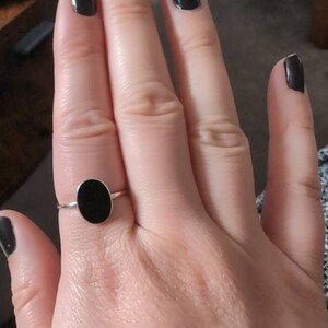 Oval Black Ring, Sterling Silver Ring, Ring With Flat Oval Oval Black Ring, Sterling Silver Ring, Ring With Flat Oval