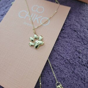 14k Solid Gold Dog Paw Charm Pendant Necklace, Dainty Simple