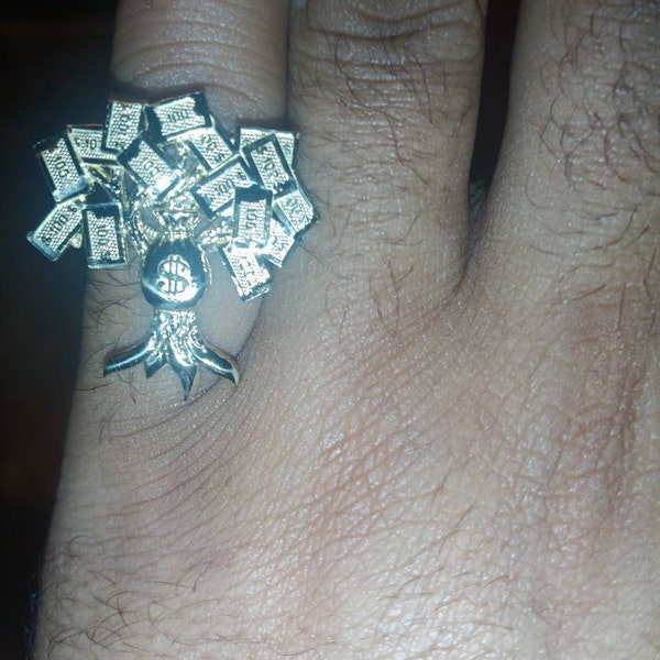 10k Solid Gold Money Bag Tree Ring for Men Boy Women / Unique ...