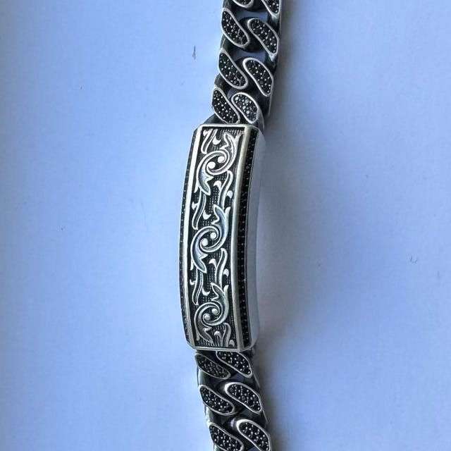Silver Hand Engraved Bracelet, Silver Stylish Bracelet, Men