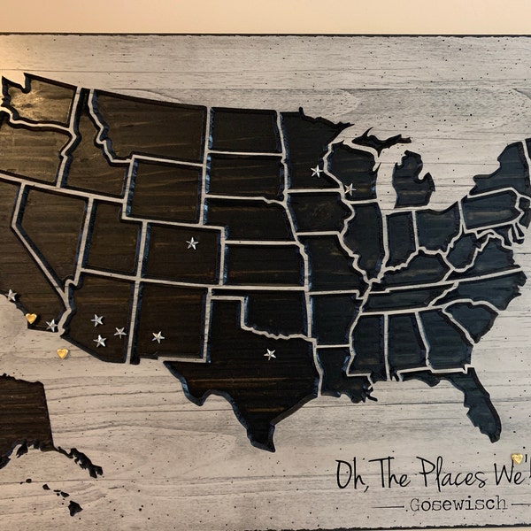 Push Pin Map of the United States, Customized Text US Map to Mark ...