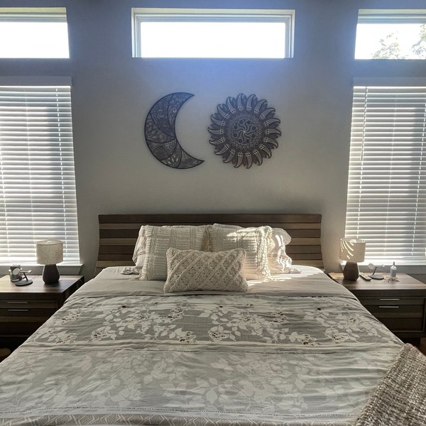 Sun and Moon Wood Wall Art Decor, 3D Sun and Moon Mandala Wall Art ...