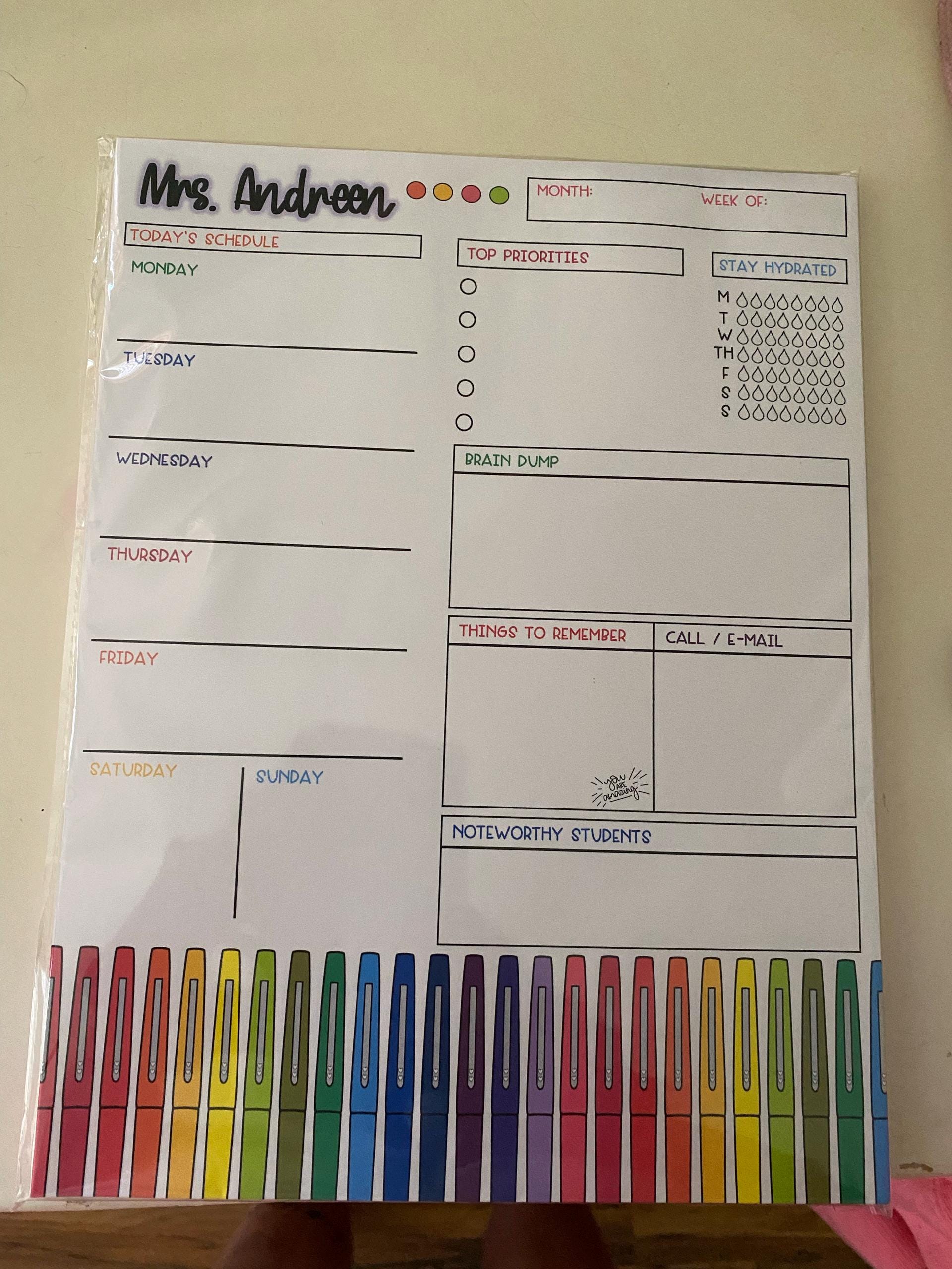 Teacher Gift, Week at a Glance Notepad, Teacher Planner, Back to School Gift, Teacher Organization, Cute Teacher Gift, Teacher Appreciation