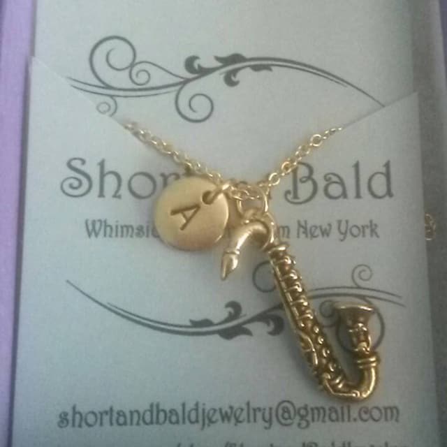 Miniblings - Collar Para Saxofón De Jazz Con Saxofón Chapado En Oro, 31.5 In + Caja