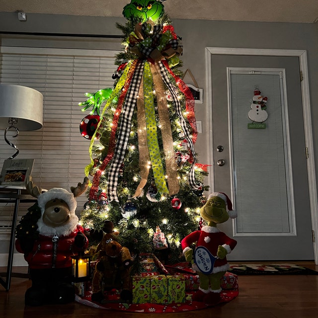 The Grinch Decorate in A Tree Topper Set,Grinch Christmas Tree Decorations, 8 inch, Size: 5pcs/set, Green