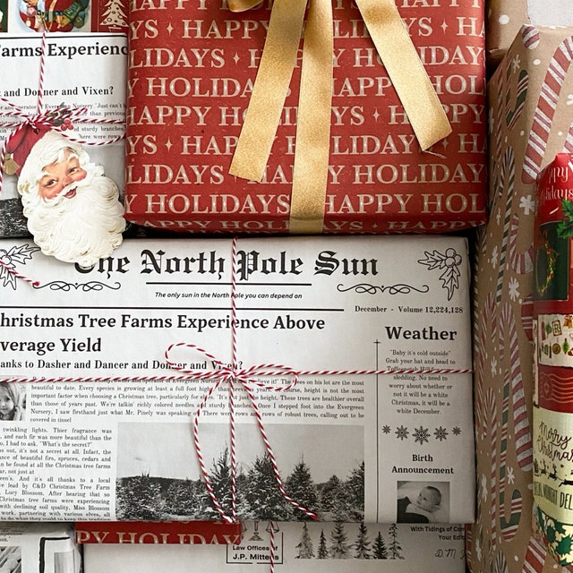 Eco-friendly Black and White Christmas Wrapping Paper Sheets From the North  Pole Newspaper Perfect Gift From Santa on Christmas RECYCLED 
