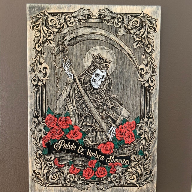 Santa Muerte Altar Gothic Home Decor Art Engraved on Wood