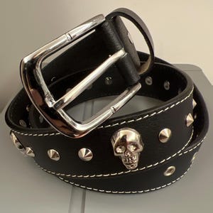 Silver Concho Pyramid Ring Handmade Leather Belt Punk Rock