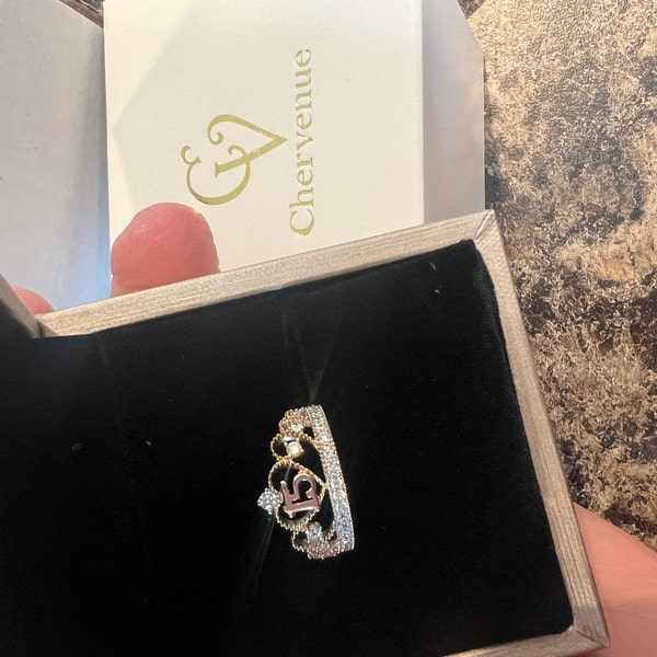 14k 15 Anos Quinceanera Ring / Yellow Gold Cubic Zirconia Crown 15 Ring ...