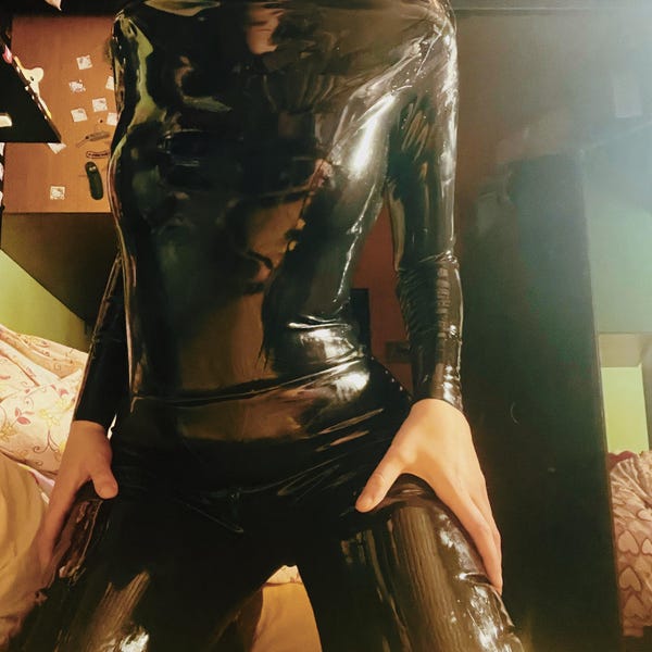 Handmade Black Latex Catsuit - Back Zipper, No Hood - 0.4mm Rubber Bodysuit For Party Or Club - View #3