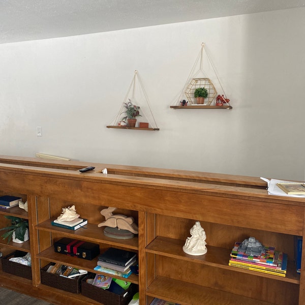 Geometric Shelves Set of 2, Rope Floating Shelf, Wall Hanging Shelves ...
