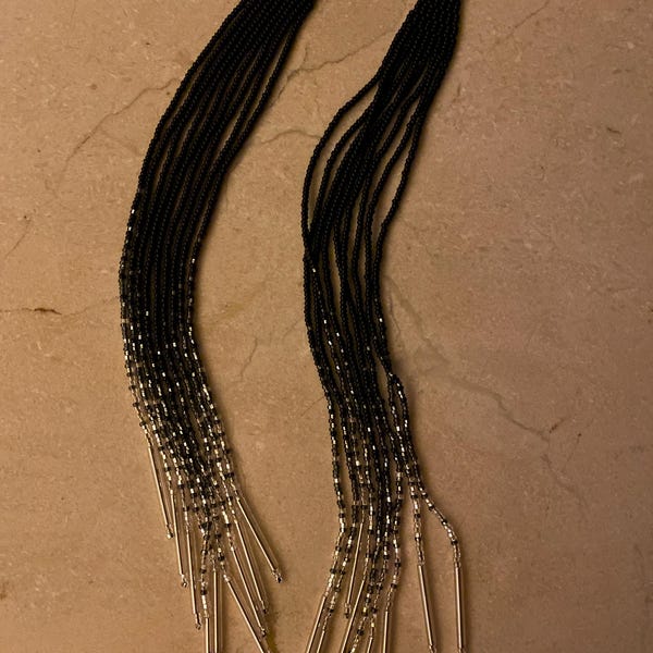 Handmade Beaded Teardrop Earrings, Seed Beads Extra Long Earrings For Women. E 58 SB 26 - Foto 2