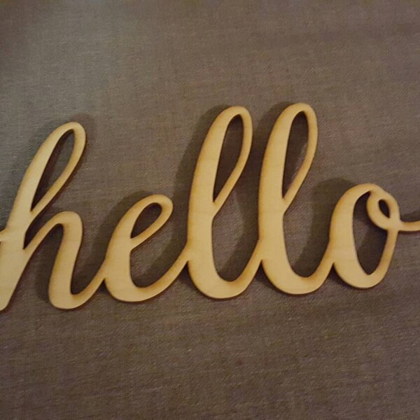Hello Script Wood Sign -wood Sign Art, Wooden Hello, Hello Sign, Laser ...