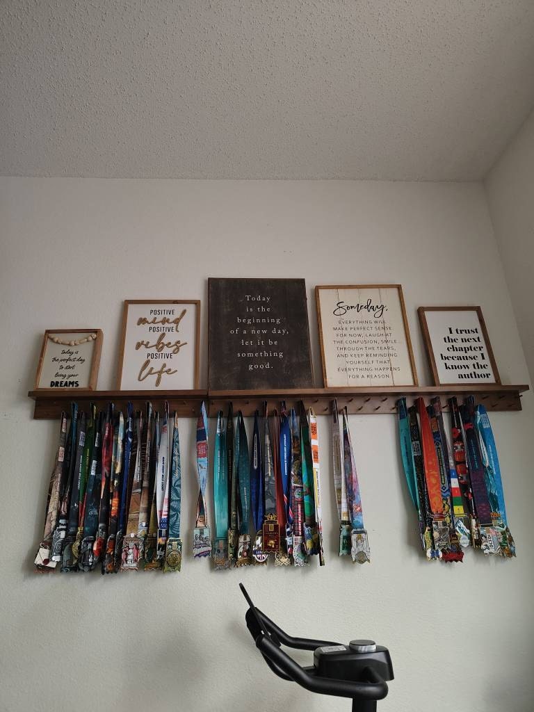 Medal Awards Rack Ultimate Medal Hanger Display and Trophy Shelf - Multi-Purpose Trophy and Medal Holder,  Solid Wood  and Patented Display