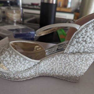 Bridal Shoes Wedge Heel Pearl Embroidery Comfortable Stylish Design - Etsy