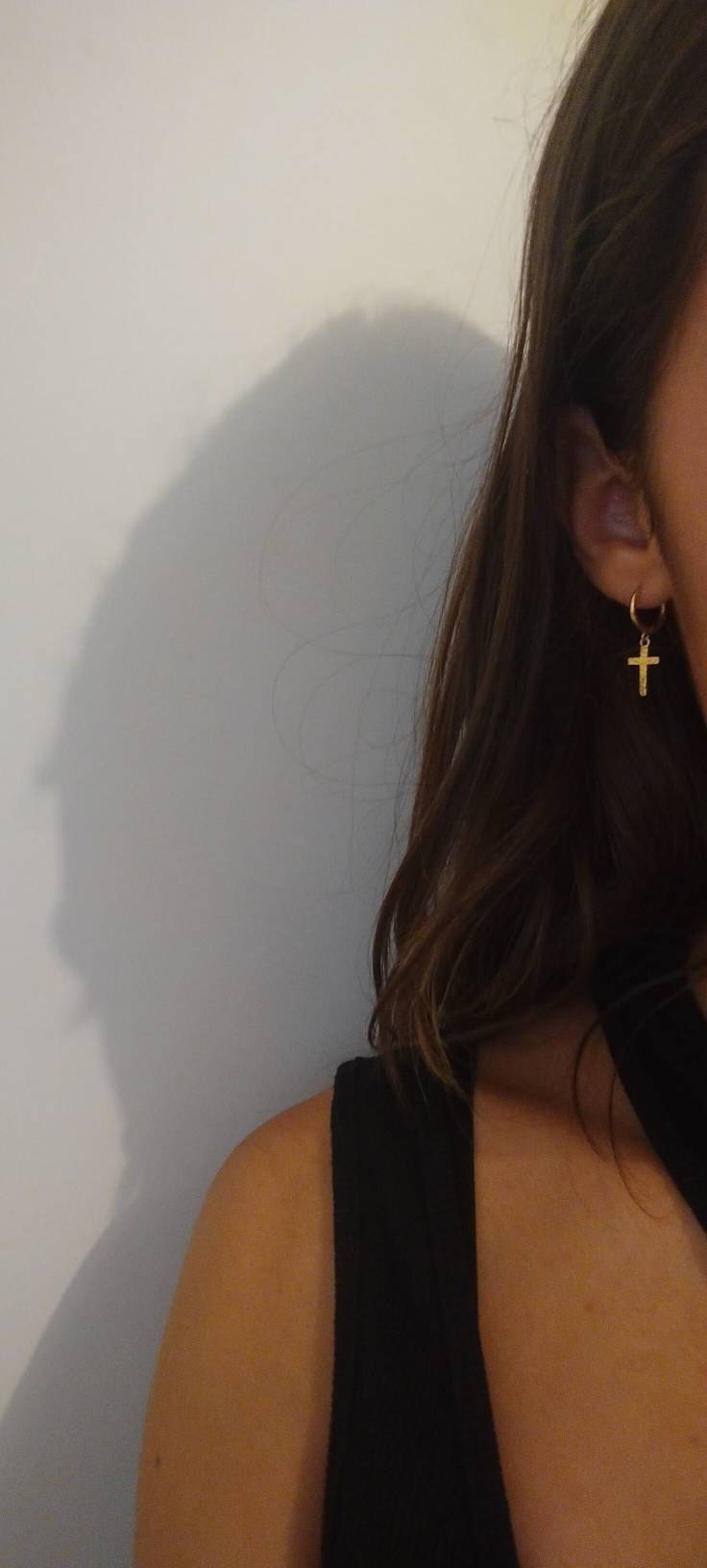 Dainty & Minimalist Cross Shaped Charm Huggie Hoop Earrings