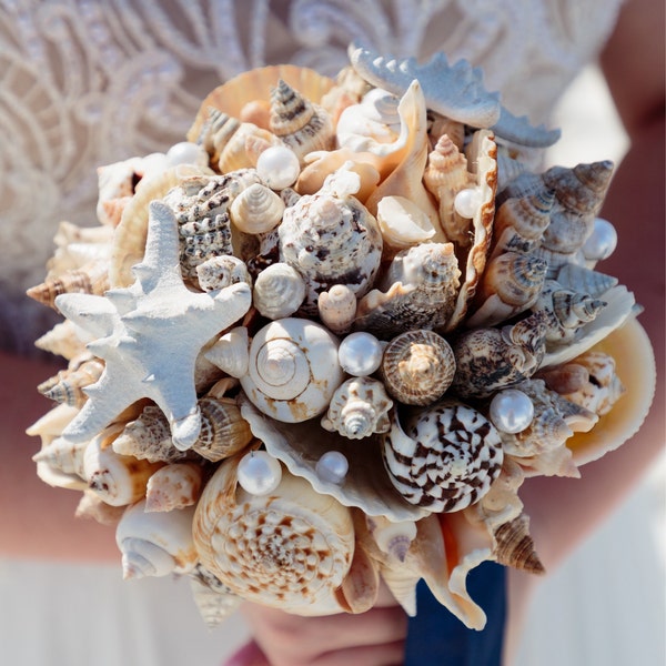 Shellbee Shell Bouquet Shell Bouquet + Boutonniere , Bridal Bouquet Sea, Bridesmaid Bouquet ...