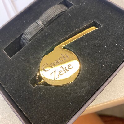 Personalized Gold Coach Whistle With Lanyard, Custom Engraved Coach&rsquo;s