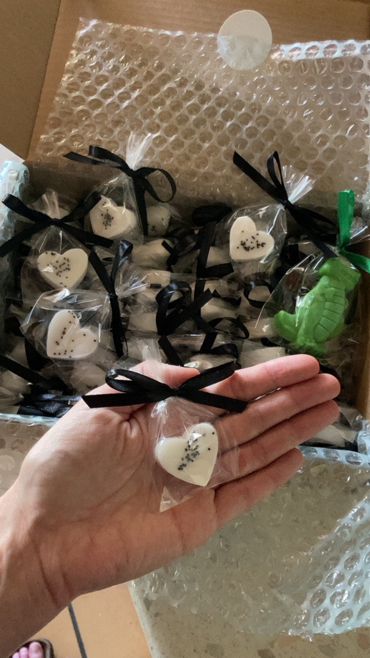 50pcs mini lavender fragrance soap, White heart soap wedding/bridal shower favors, Thank you guest gifts, From my shower to yours soap gifts