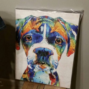 Colorful Dog Boxer Art PRINT From Painting Animal Rainbow Pets