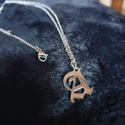 Women's 18K Gold Plated Initial Necklace - Old English Letter Pendant Stainless Steel - View #5