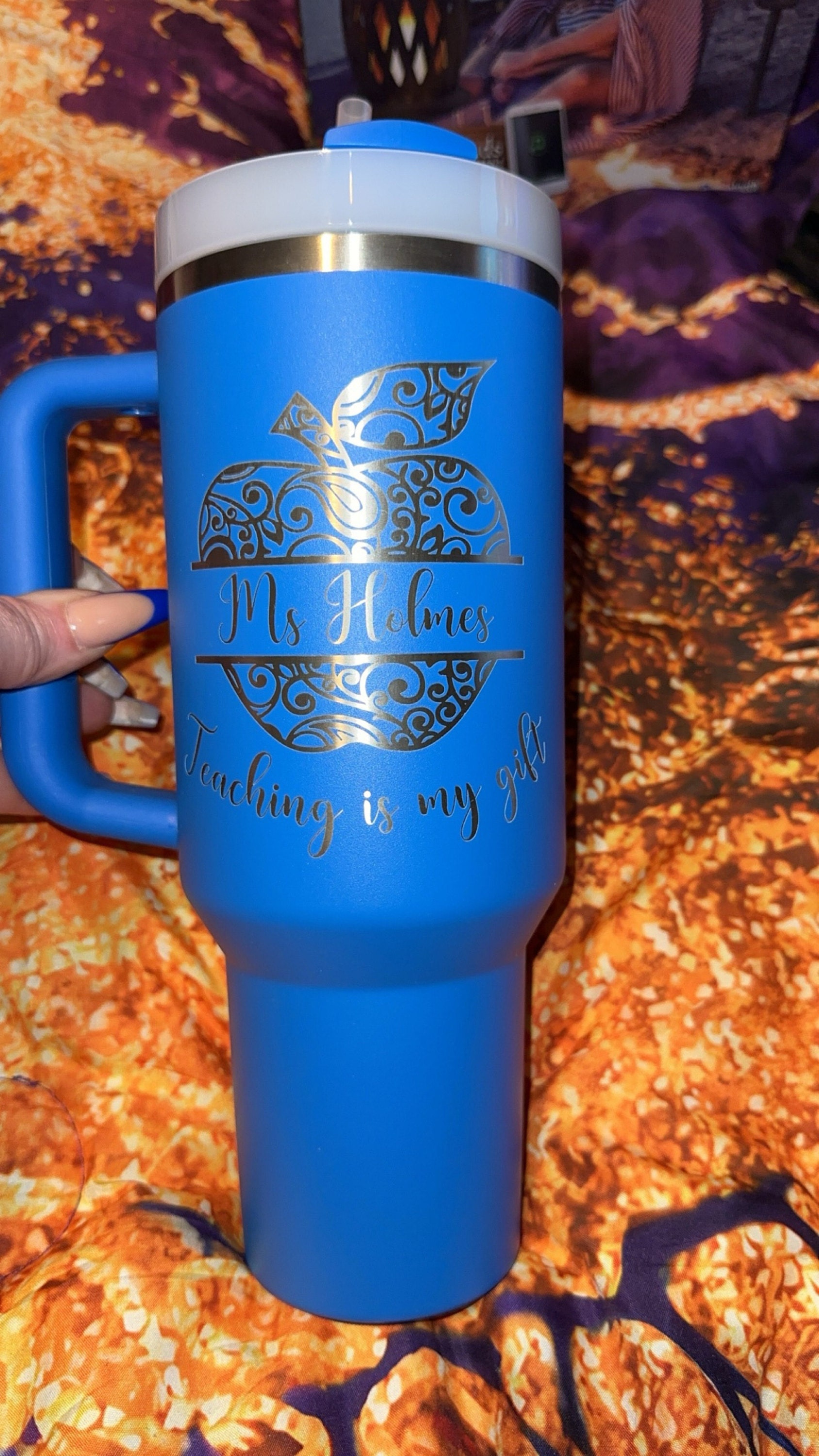 Teacher 40oz Insulated Tumbler with Handle - Personalized Gift for Educators - Eco-Friendly Cup