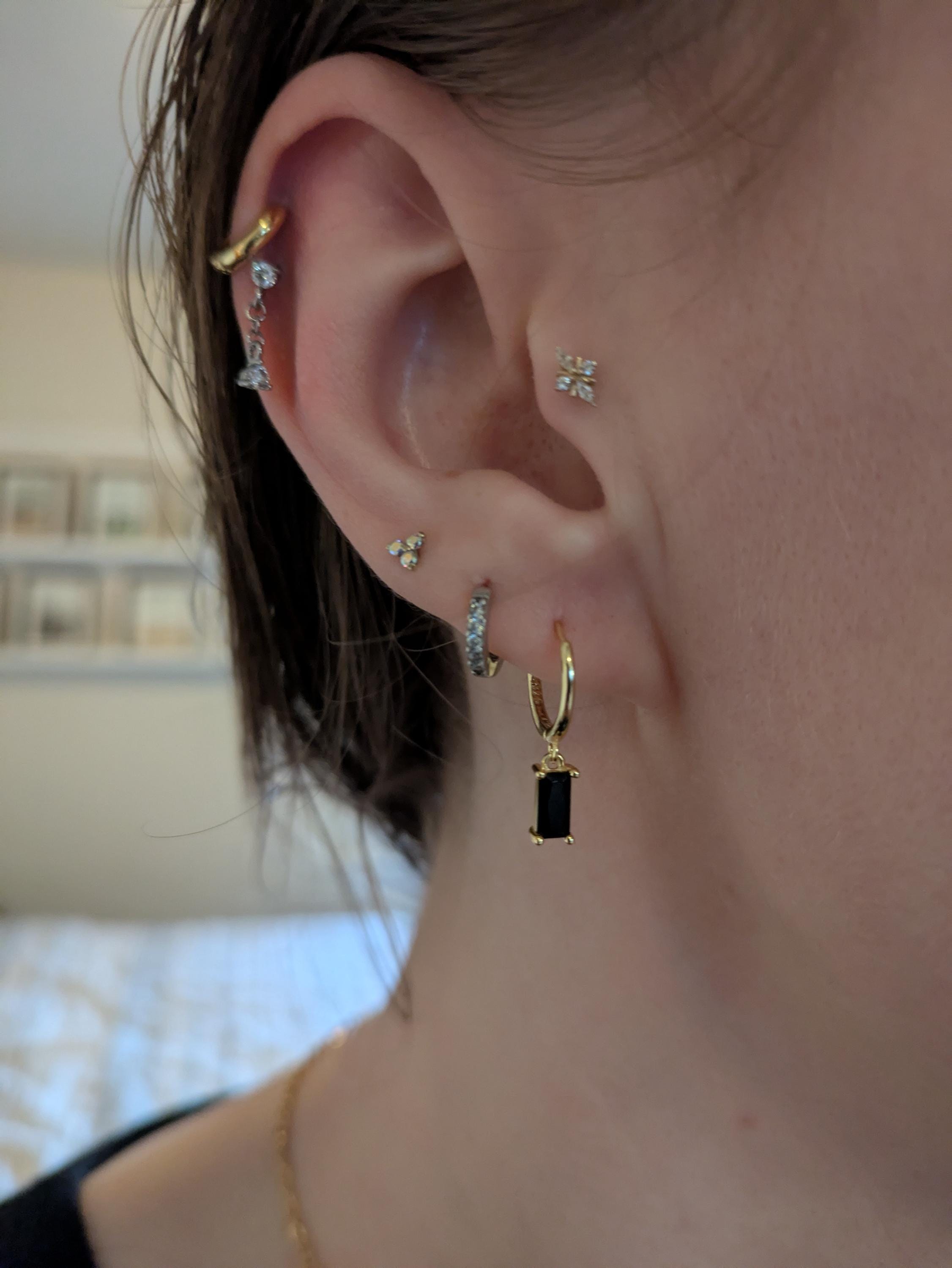 18K Gold Black Dangle Earrings, WATERPROOF Earrings, Mothers Day Gift, Black Charm Earrings by Babeina, Dainty Earrings, Gift for Mom