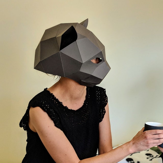 Nekomata Yokai Cat Mask Head Mask 3D Low Poly DIY Papercraft PDF