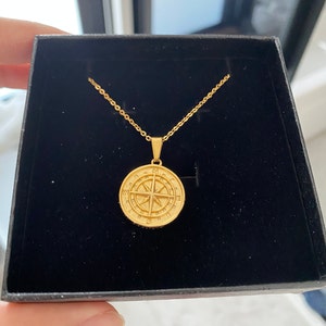 18k Gold Compass North Star Pendant Chain Mens Compass Necklace Gold ...