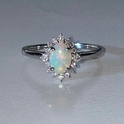 Vintage Natural Opal Engagement Ring Art Deco Rose Gold Ring Oval Cut ...