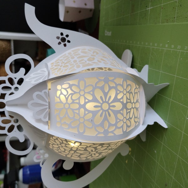 3D SVG Daisies Tall Teapot Paper Cut Lantern, Decor Luminary, Lightbox ...