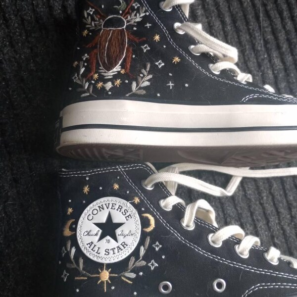 Wedding Converse for Bride, Fall Rustic Flower Embroidered Converse ...
