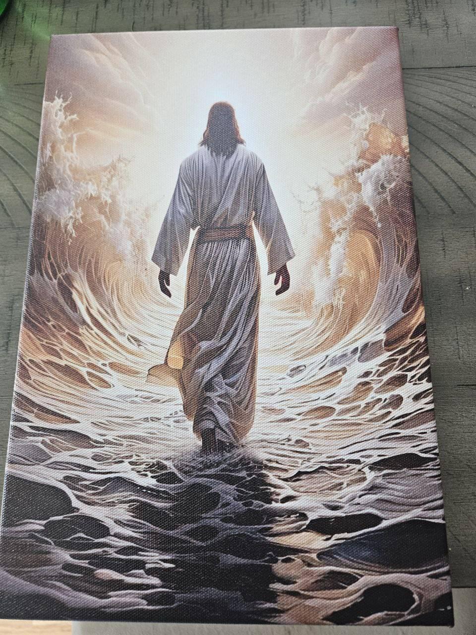 Jesus Walking on Water Canvas, Spiritual Wall Decor, Divine Light Modern Canvas Art, Ready to Hang Artwork, Christian Gift Canvas