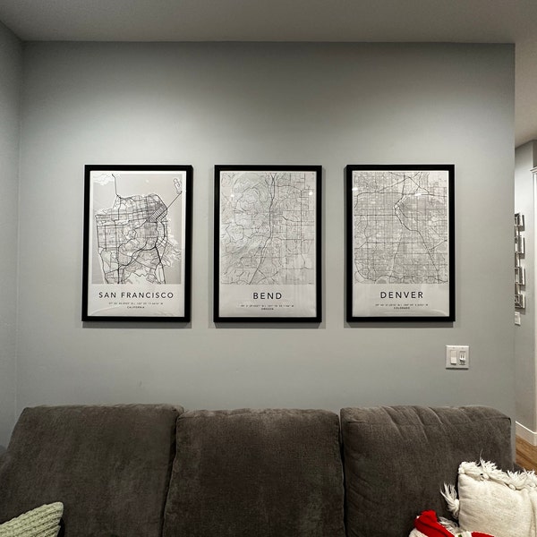 Personalized Set of 3 Any City Map Prints Custom Locations Home Town ...