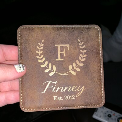 Personalized Family Name Coaster Set, Customized Leather Coasters ...
