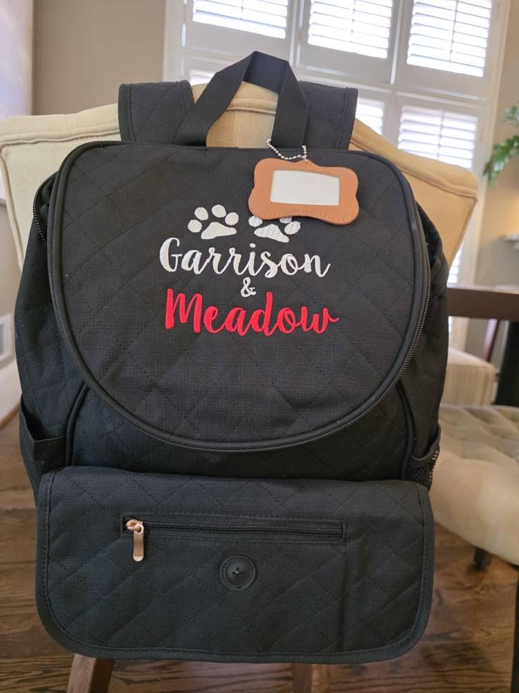 Personalized Pet Bag, Pet Tote, Dog Travel Bag, Dog Owner, Pet Backpack Travel Bag, Pet Bag with BOWLS, New puppy