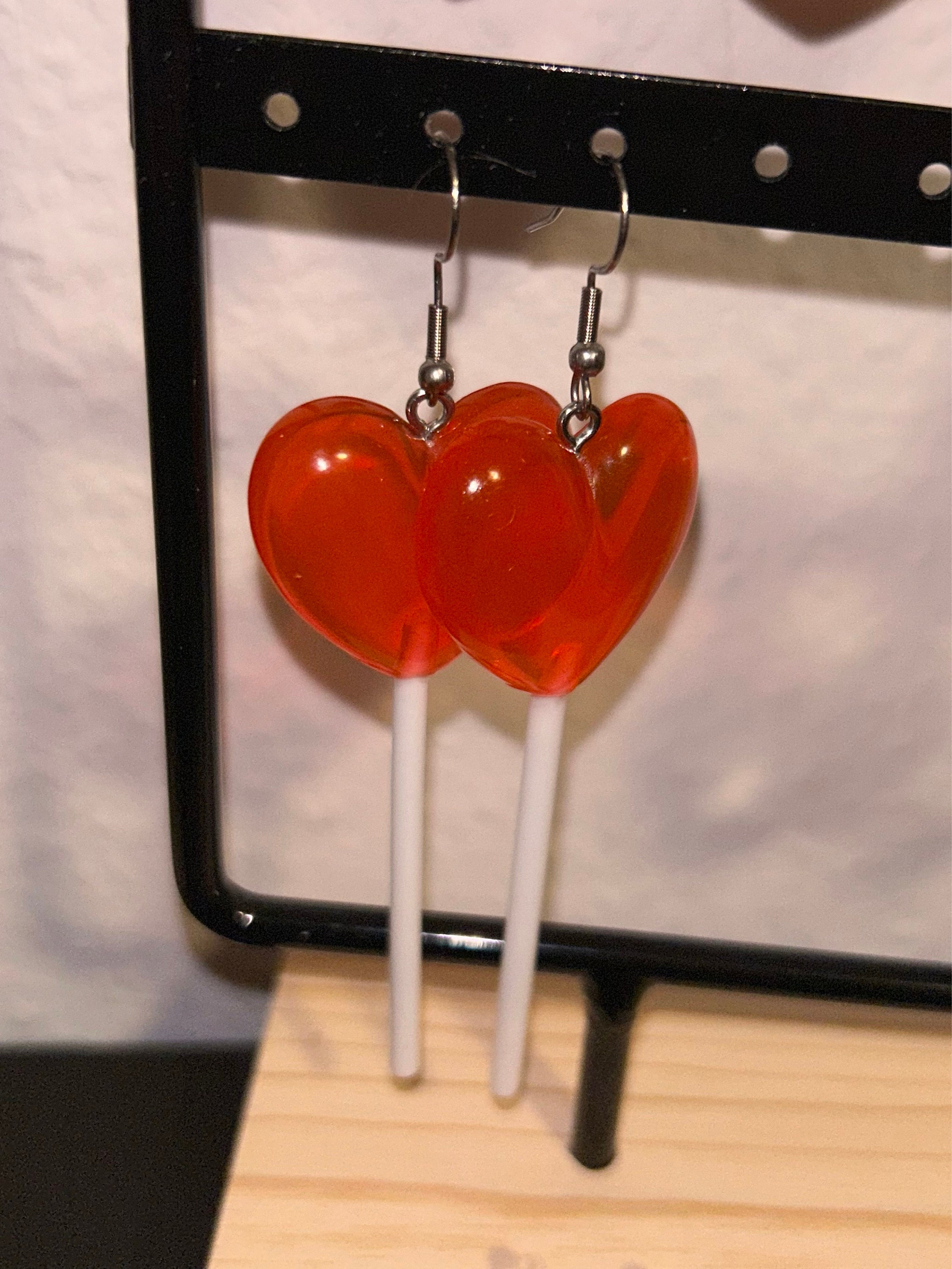 Valentine’s Day Heart Lollipop Earrings, Valentine’s Day Earrings, Valentine’s Day Suckers, Heart Earrings
