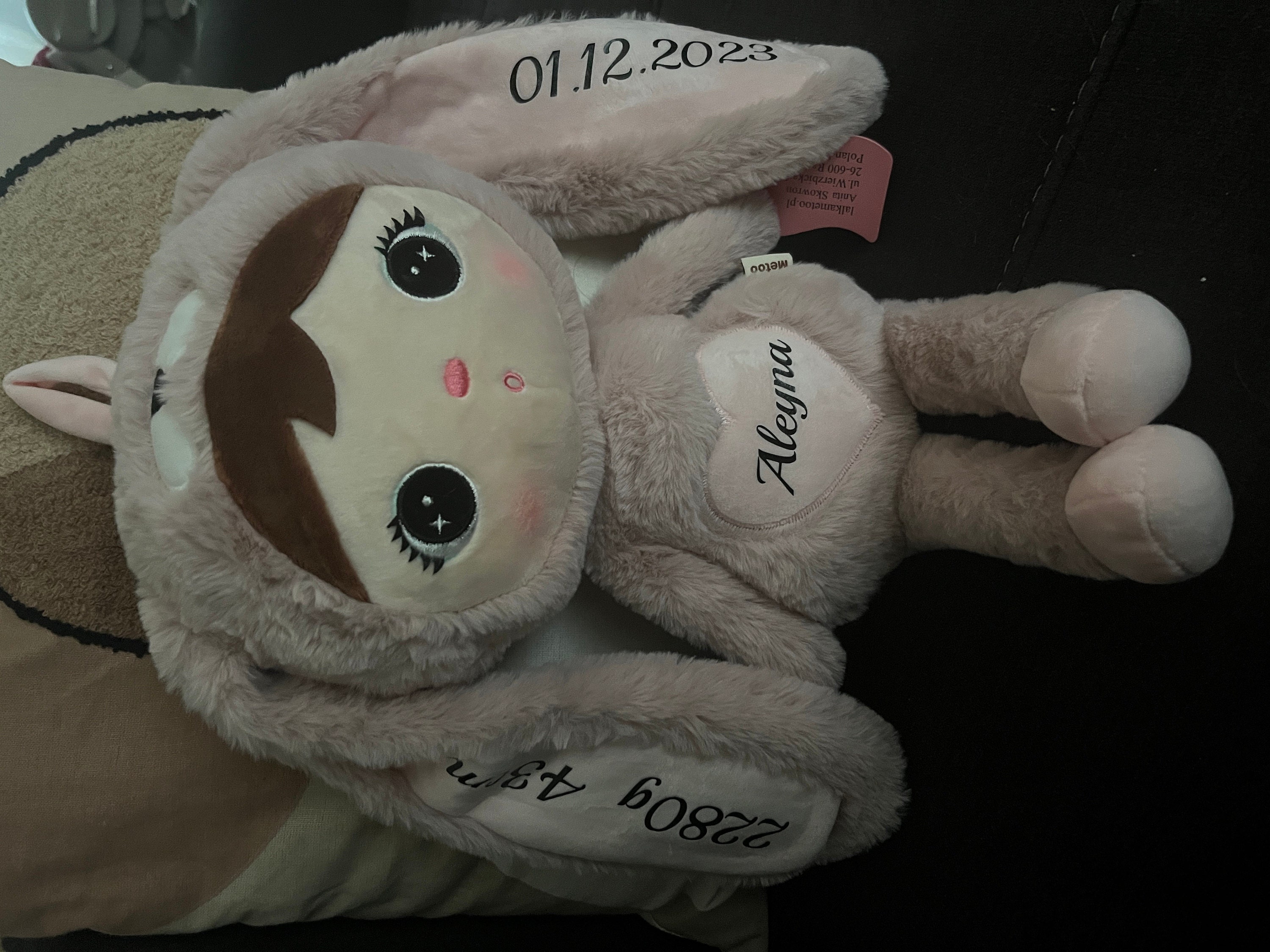 Personalisierbares XXL Kuscheltier Hase Metoo - 48 cm - mit Namen - Geschenk zur Geburt, Geburtstag und Taufe