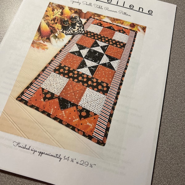 PDF Fall Halloween Black and Orange Skeleton Quilted Table Runner ...